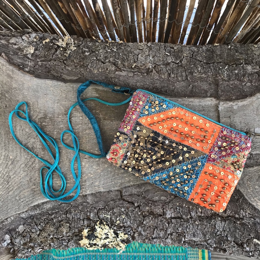 Beautiful silk and sequins zipper pouch/bag
